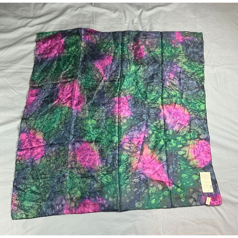 NWT J' En EL Pure Silk Hand Painted Scarf 34" x 34" Lightweight Art To Wear